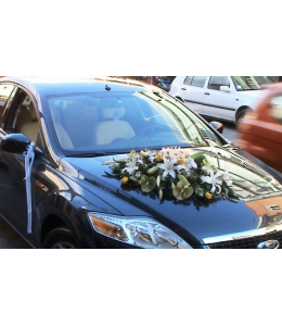 Decoration of the Wedding Car in White and Yellow Color