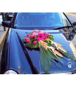 Στολισμός Αυτοκινήτου Γάμου με Φούξια Τριαντάφυλλα και Ζέρμπερες