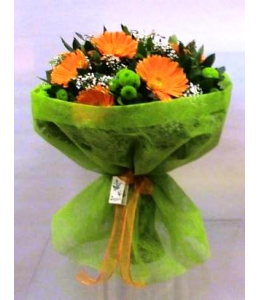 Bouquet with vibrant colors of gerberas and Santina
